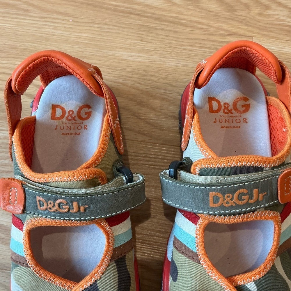 D&G Junior Sandals Camouflage Stripe Print Orange and Green Size 36 - Picture 4 of 11